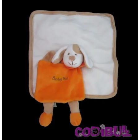 BABY NAT' doudou plat carré beige chien orange