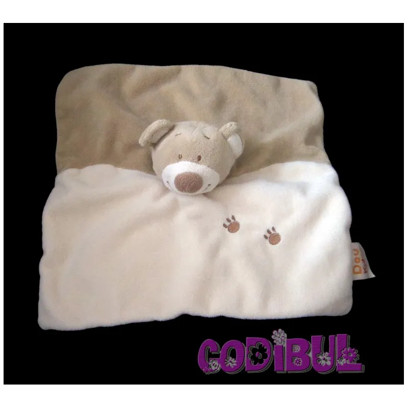 DOUKIDOU doudou plat ours beige marron pattes brodées
