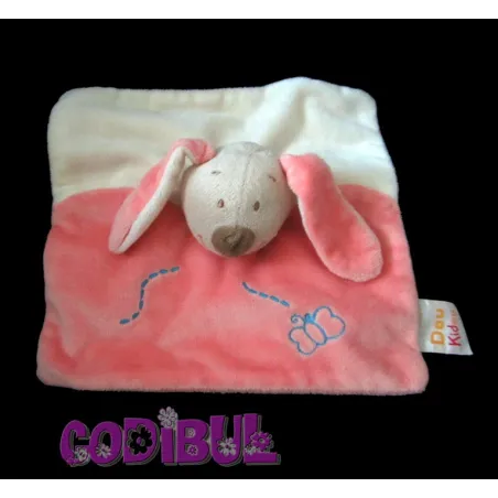 DOUKIDOU doudou plat lapin chien beige rose papillon brodé