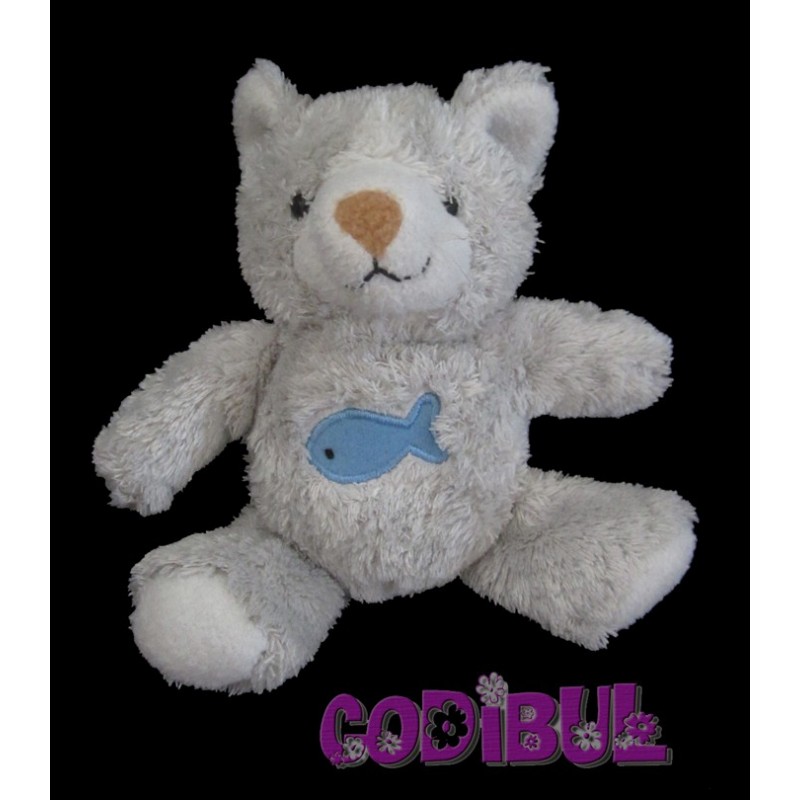 Doudou Gipsy Chat Renard Gris Poisson Bleu Brode