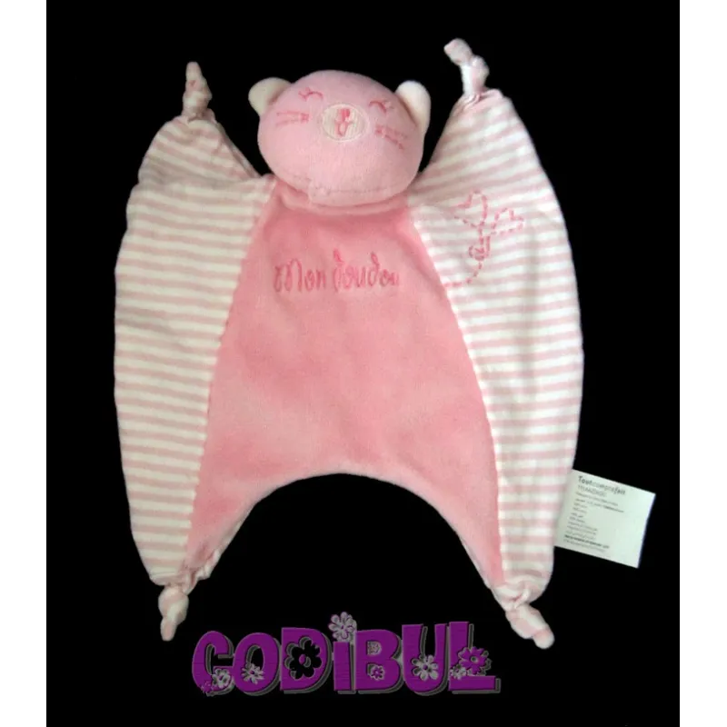 TOUT COMPTE FAIT doudou plat chat rose rayé mon doudou