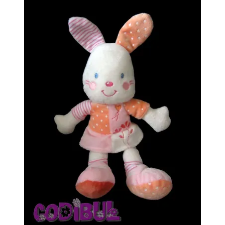 NICOTOY KIABI doudou lapin robe rose orange pois fleurs coeur