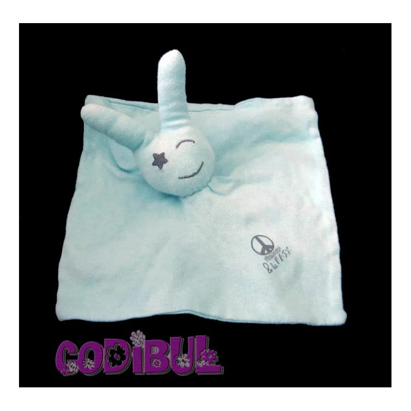 POPSI doudou plat lapin bleu l'amour et la paix