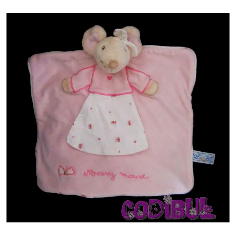 POP ART Doudou plat souris rose mousy mouse papillons