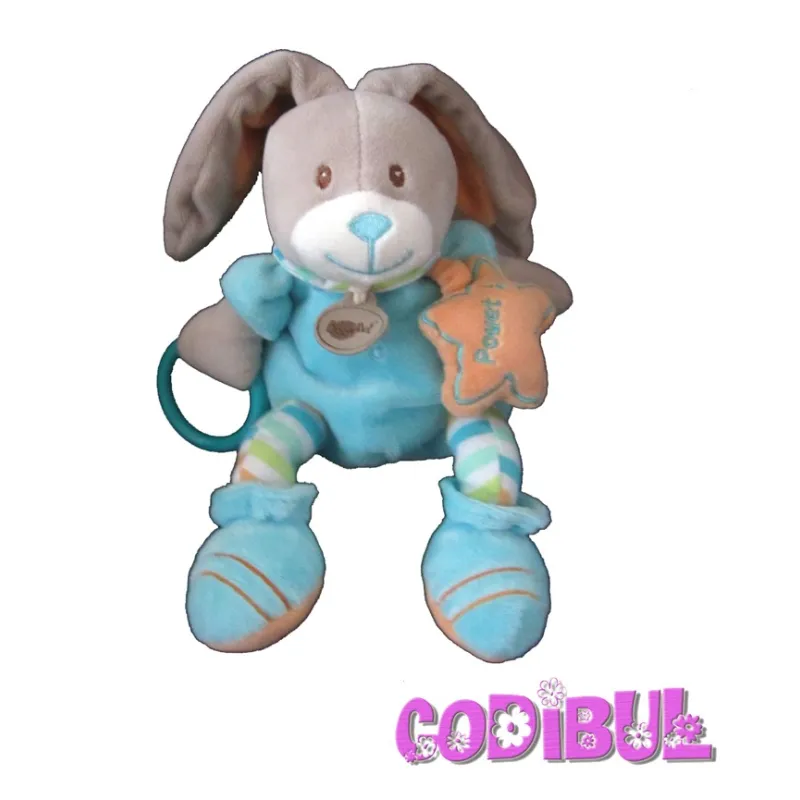 BABY NAT' doudou lapin bleu orange étoile hochet