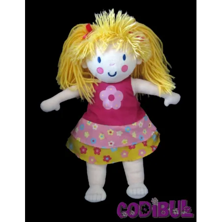 VERTBAUDET Doudou poupée fille robe rose fleurs couettes