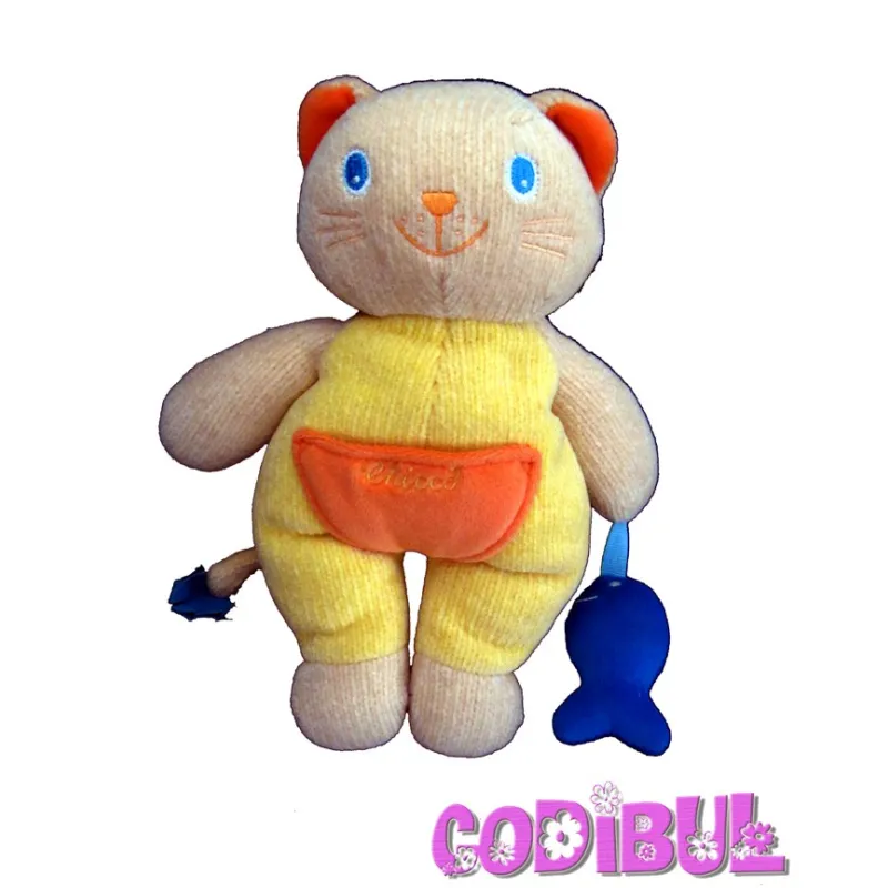 CHICCO Doudou chat jaune orange poisson bleu