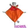 MOTS D'ENFANTS Doudou plat chat rouge orange pois chat brodé