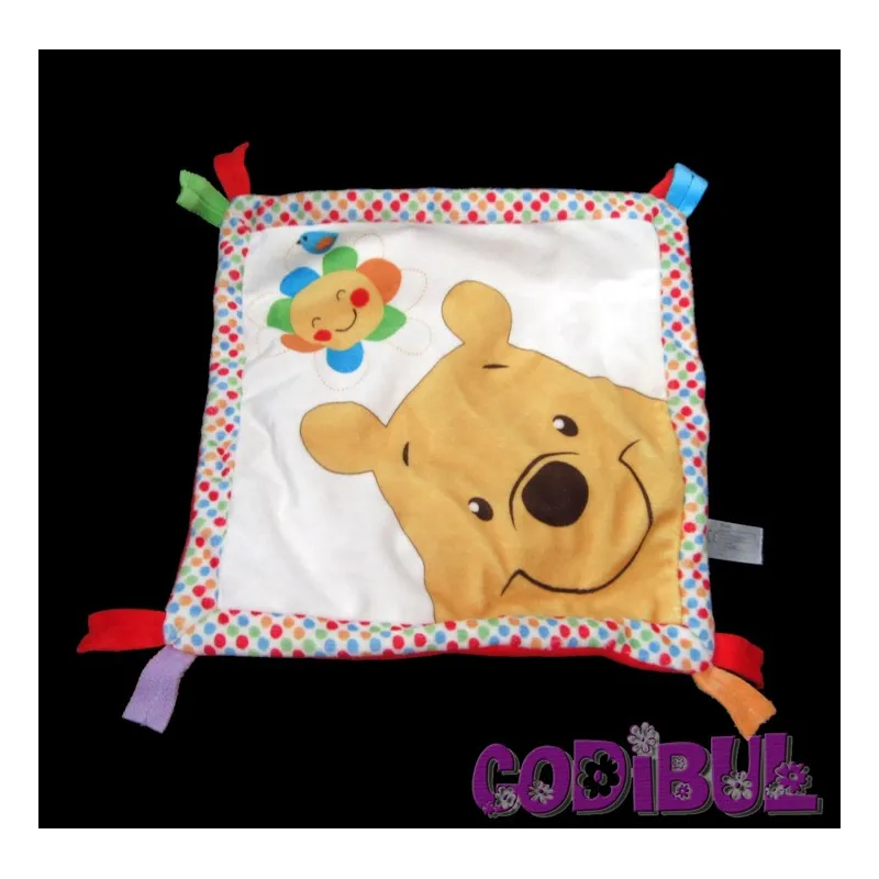 DISNEY NICOTOY Doudou plat winnie blanc rouge pois fleur