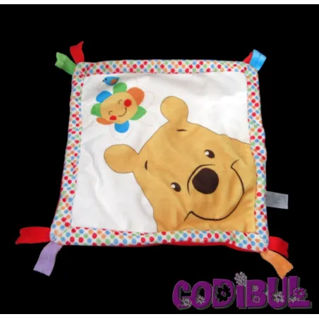 DISNEY NICOTOY Doudou plat winnie blanc rouge pois fleur