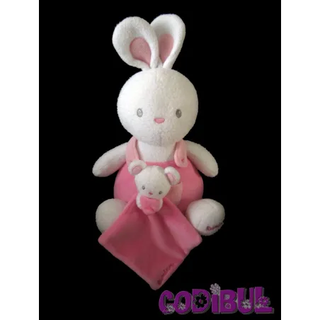 LUMINOU Doudou lapin blanc saloptte rose et bébé ours mouchoir