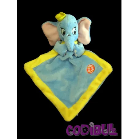 DISNEY NICOTOY Doudou plat Dumbo l'éléphant bleu jaune