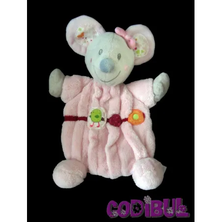 NICOTOY DOUDOU PLAT Souris rose oiseau vert
