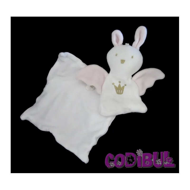 BERLINGOT doudou lapin blanc rose mouchoir couronne