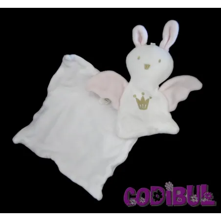 BERLINGOT doudou lapin blanc rose mouchoir couronne