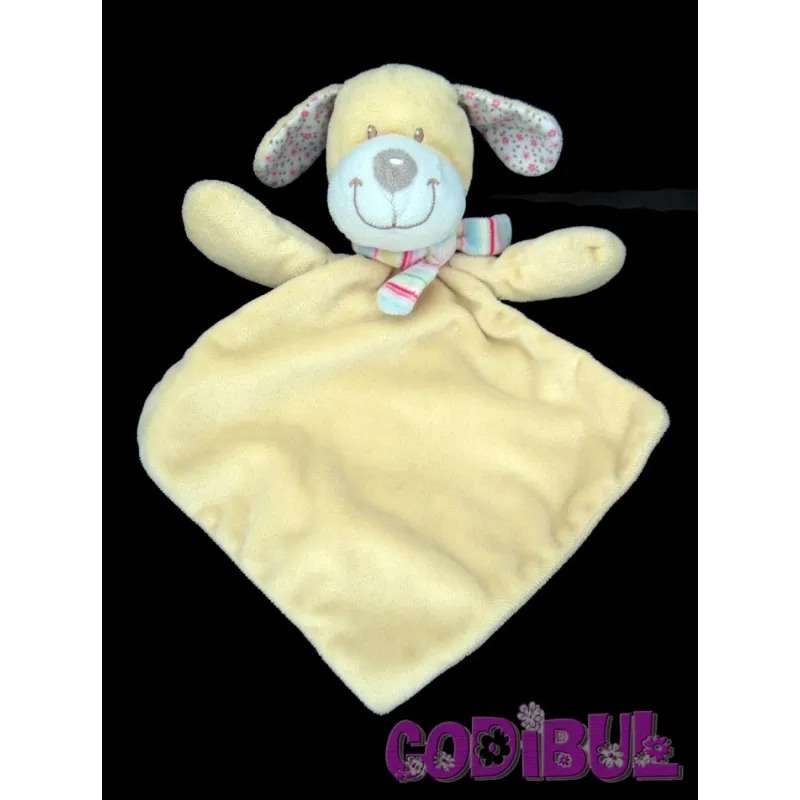 NICOTOY DOUDOU PLAT CHIEN JAUNE ECHARPE rayée