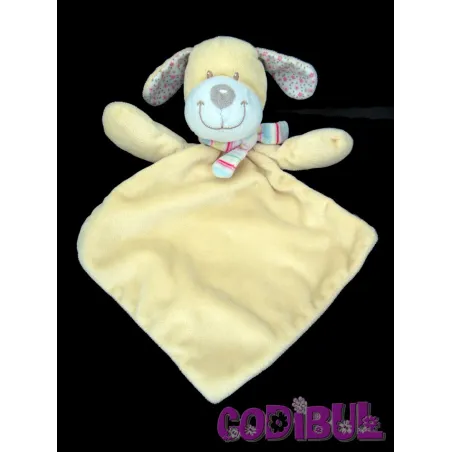 NICOTOY DOUDOU PLAT CHIEN JAUNE ECHARPE rayée