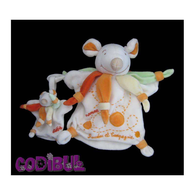 Doudou Et Compagnie Marionnette Souris Arlequin Blanc Orange Vert Bebe