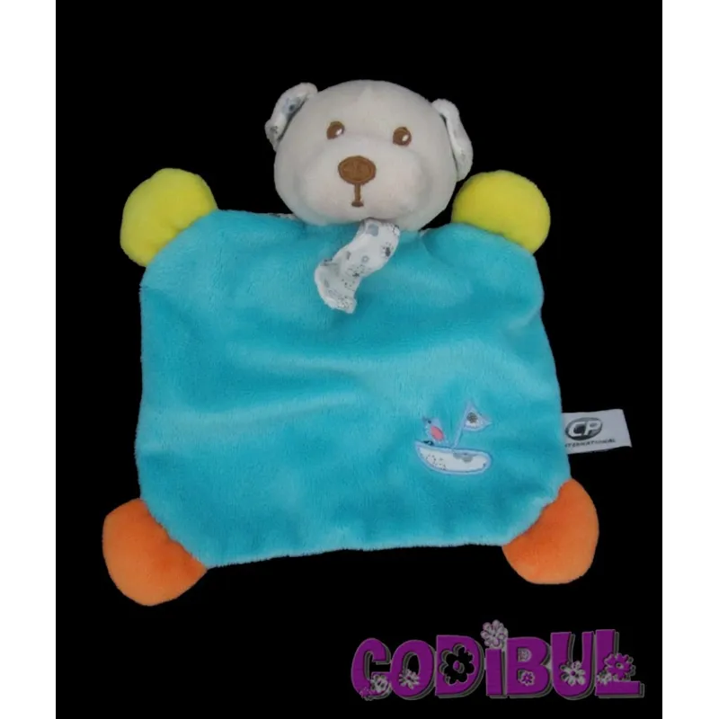 CP INTERNATIONAL doudou ours bleu orange fleurs bateau