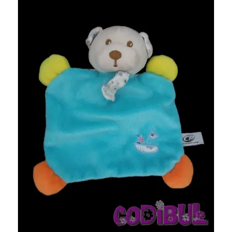 CP INTERNATIONAL doudou ours bleu orange fleurs bateau