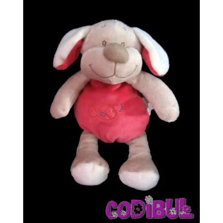 DOUKIDOU Doudou chien rouge beige poisson brodé