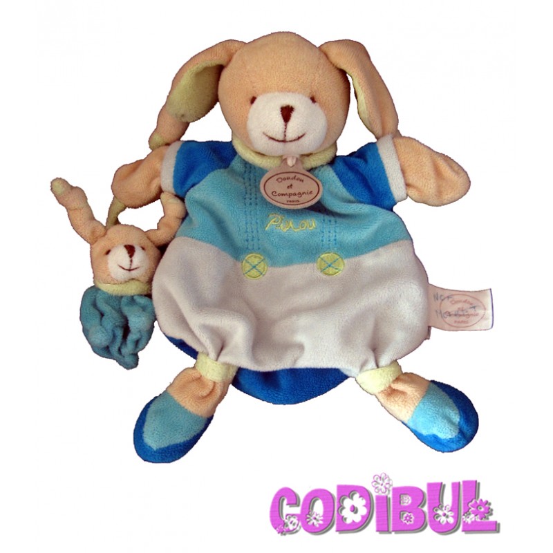 Doudou Et Compagnie Marionnette Lapin Bleu Pinou Et Son Bebe