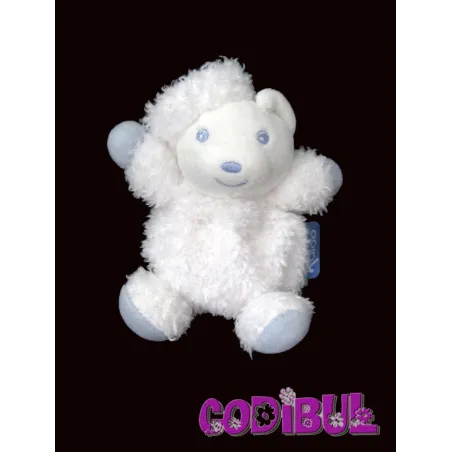 KALOO Doudou petit ours blanc bleu bouclette