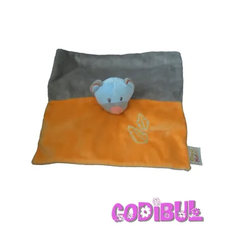 DOUKIDOU doudou plat ours orange gris feuilles