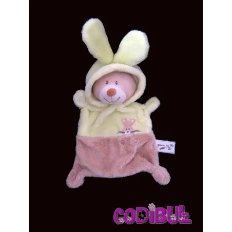 grain de blé doudou plat ours déguisé en lapin vert beige