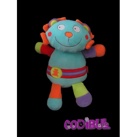 BABYSUN doudou lion bleu orange hochet