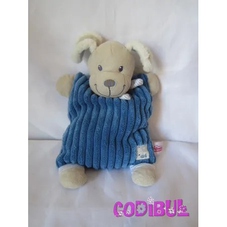 POMMETTE doudou semi plat chien bleu velours poisson
