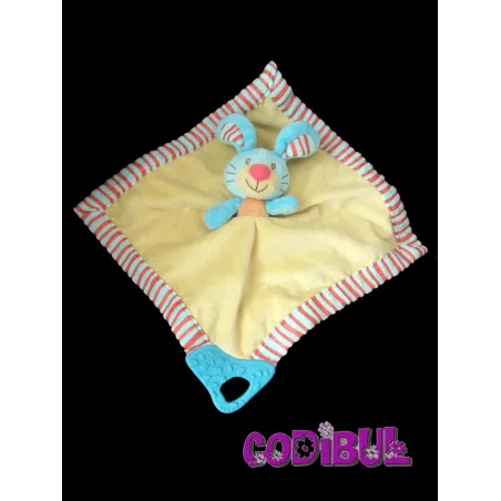 PREMAMAN by Playgro doudou lapin bleu jaune anneau de dentition