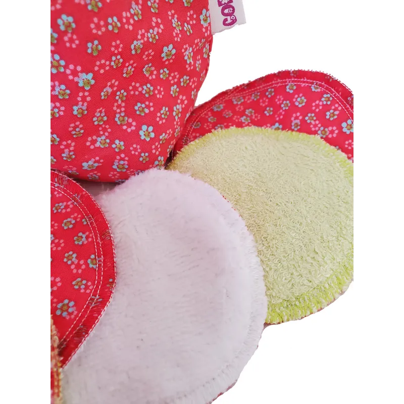 14 lingettes lavables rondes fleurs + panière * coton - bambou *