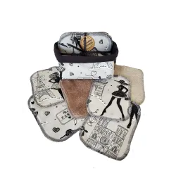 14 lingettes lavables femmes gris noir + panière * coton - bambou *
