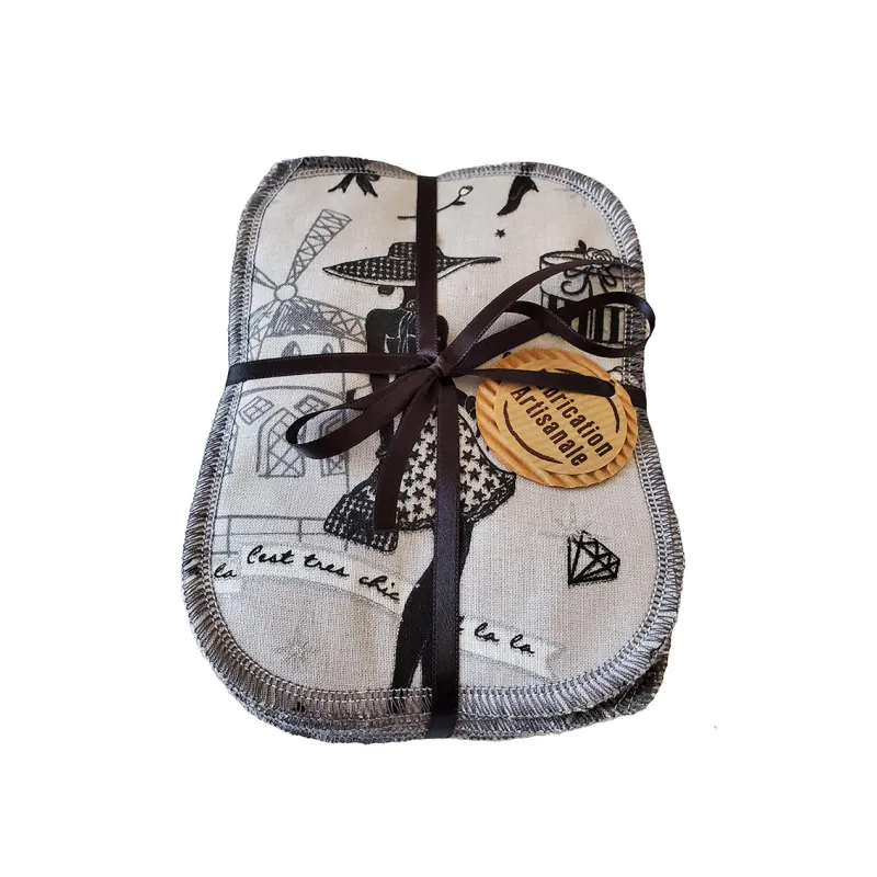 14 lingettes lavables femmes gris noir + panière * coton - bambou *