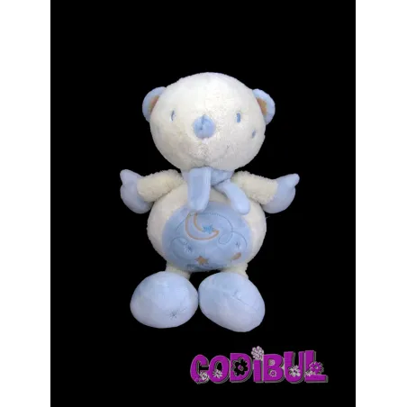 SAUTHON doudou ours neil blanc bleu 28 cm