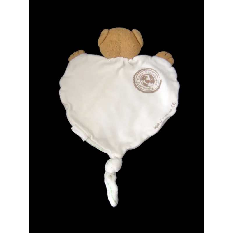 KALOO Doudou ours blanc vert coeur air coton bio