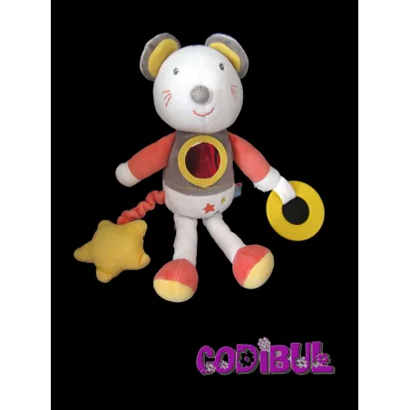 SUCRE D'ORGE doudou souris blanche grise orange étoiles activité