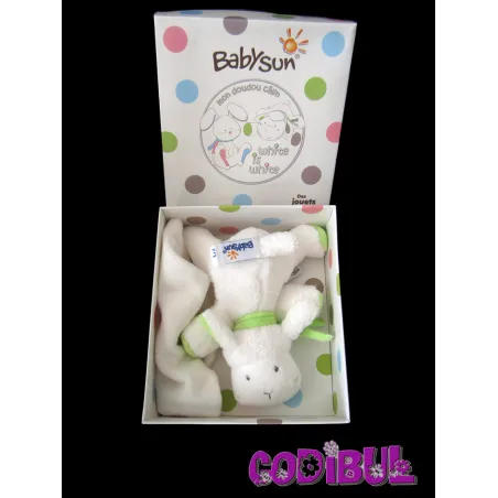 BABYSUN Doudou  White is White mouton blanc vert mouchoir