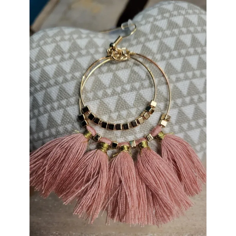 boucles d'oreilles cercles pompons adopt'