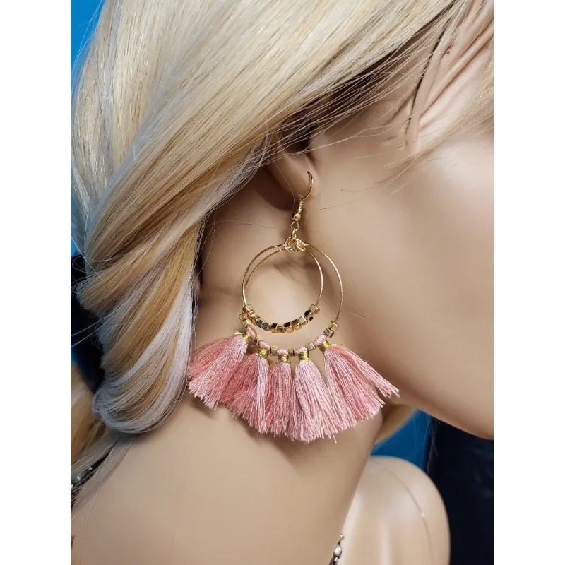 boucles d'oreilles cercles pompons adopt'