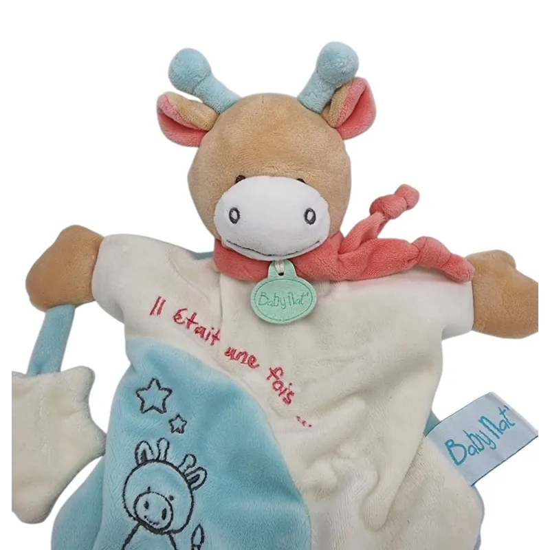 BABY NAT' doudou plat marionnette girafe blanc bleu