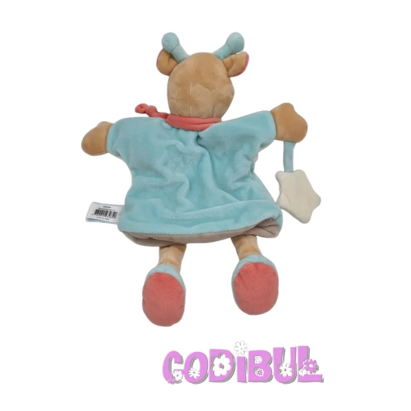 BABY NAT' doudou plat marionnette girafe blanc bleu