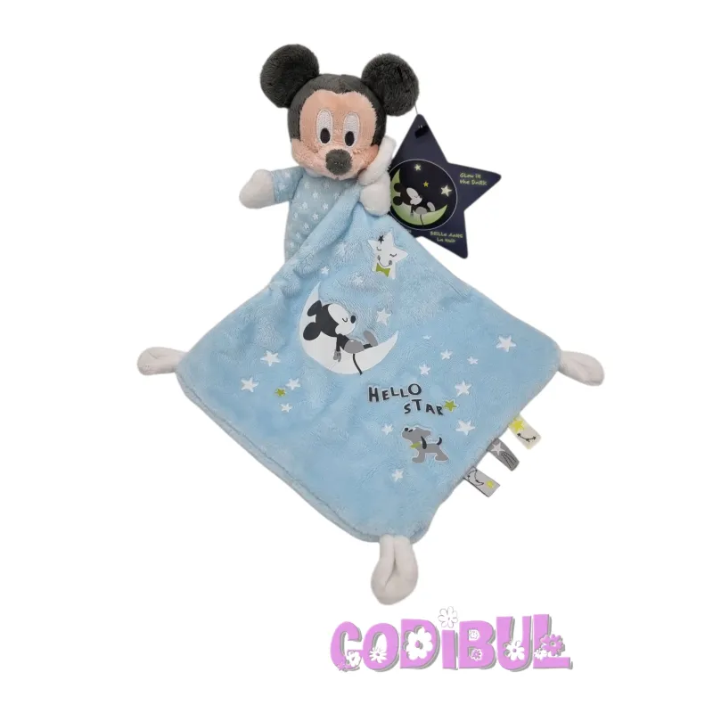 DISNEY Baby doudou mickey phosphorescent bleu HELLO STAR