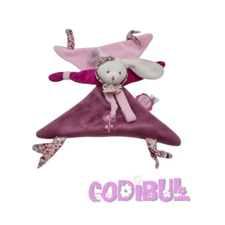 DOUDOU ET COMPAGNIE lapin blanc rose prune cerise attache tétine
