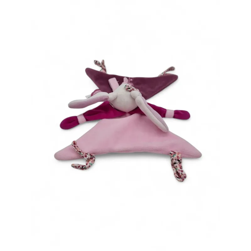 DOUDOU ET COMPAGNIE lapin blanc rose prune cerise attache tétine