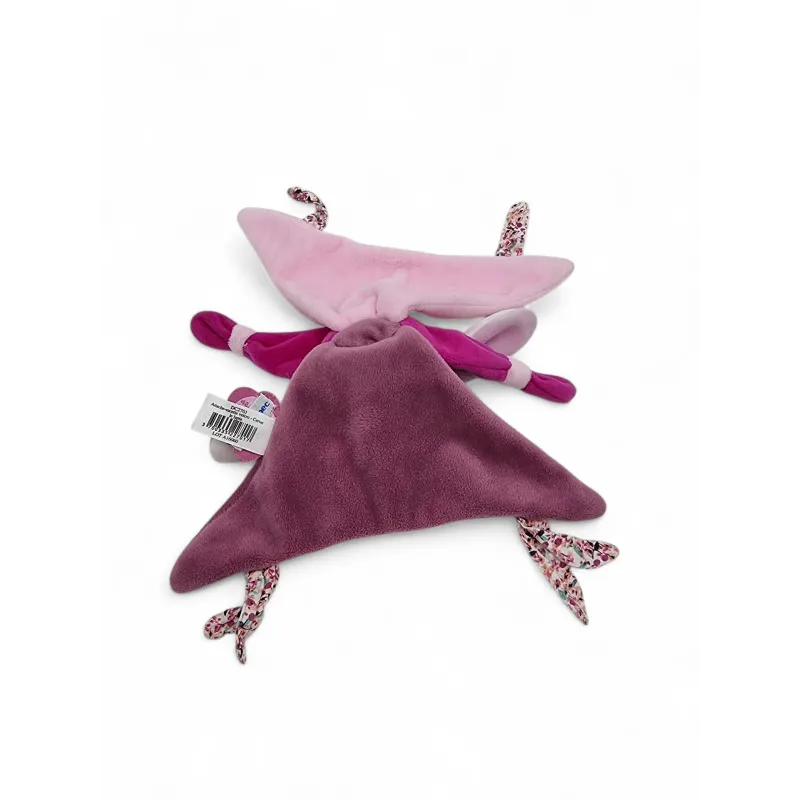 DOUDOU ET COMPAGNIE lapin blanc rose prune cerise attache tétine
