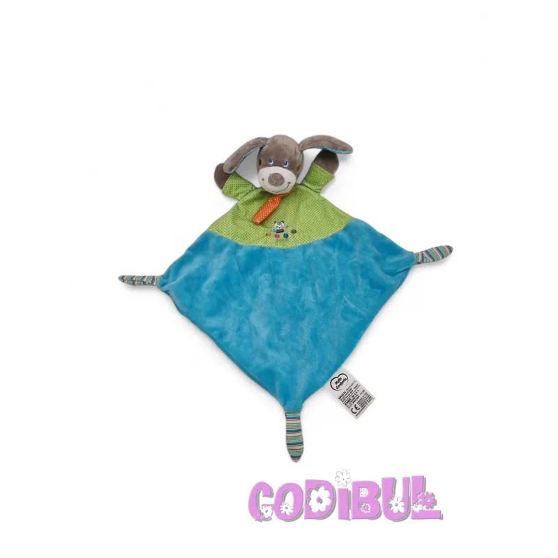 MOTS D'ENFANTS doudou plat chien bleu vert