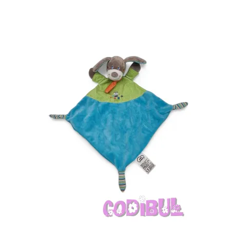 MOTS D'ENFANTS doudou plat chien bleu vert