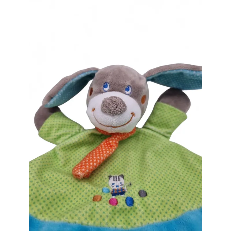 MOTS D'ENFANTS doudou plat chien bleu vert